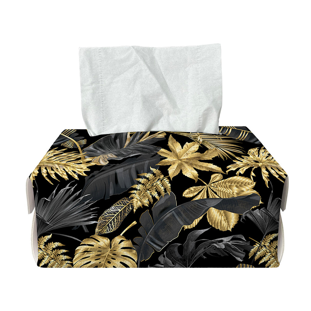 Black And Gold Tropical Pattern Print Rectangle Tissue Box Cover