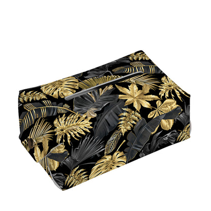 Black And Gold Tropical Pattern Print Rectangle Tissue Box Cover