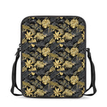 Black And Gold Tropical Pattern Print Rectangular Crossbody Bag