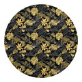 Black And Gold Tropical Pattern Print Round Blanket