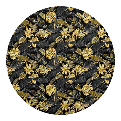 Black And Gold Tropical Pattern Print Round Blanket
