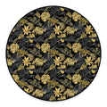 Black And Gold Tropical Pattern Print Round Floor Mat
