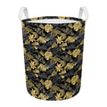 Black And Gold Tropical Pattern Print Round Laundry Basket