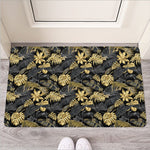 Black And Gold Tropical Pattern Print Rubber Doormat