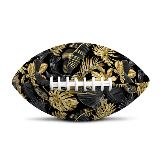 Black And Gold Tropical Pattern Print Rugby Ball