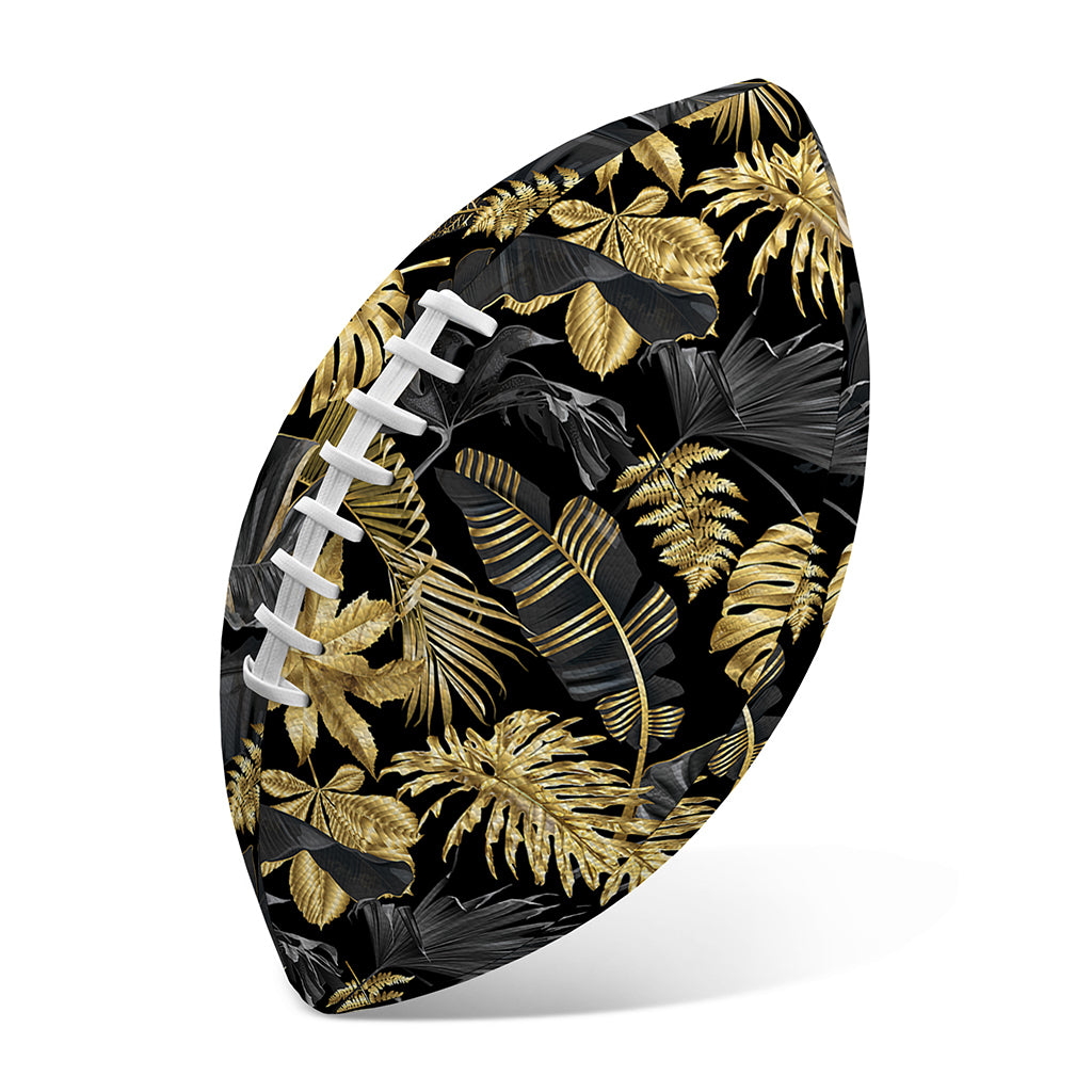 Black And Gold Tropical Pattern Print Rugby Ball
