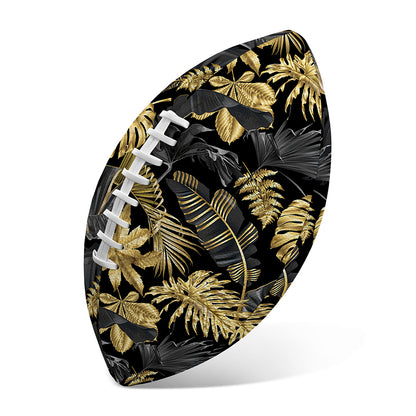 Black And Gold Tropical Pattern Print Rugby Ball