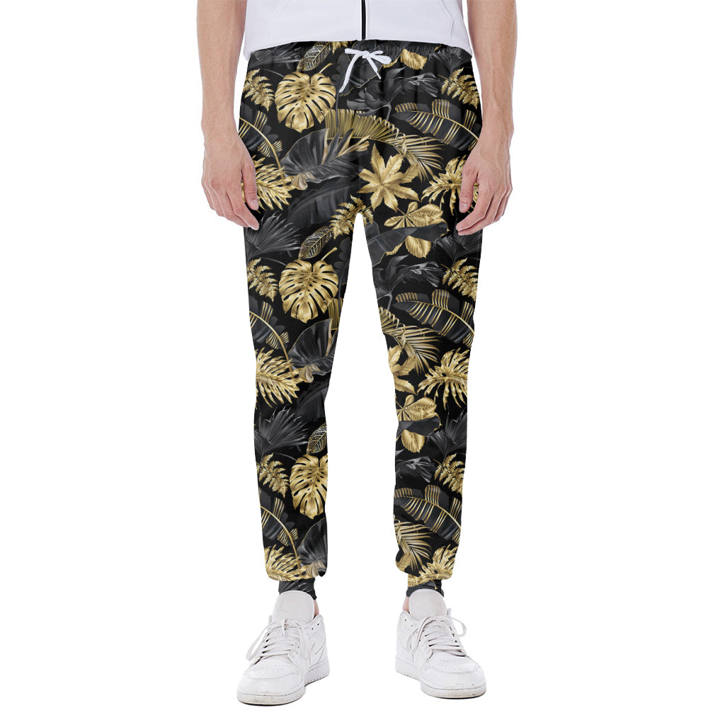 Black And Gold Tropical Pattern Print Scuba Joggers