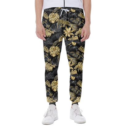 Black And Gold Tropical Pattern Print Scuba Joggers