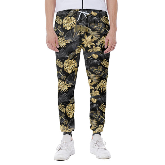 Black And Gold Tropical Pattern Print Scuba Joggers