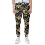 Black And Gold Tropical Pattern Print Scuba Joggers