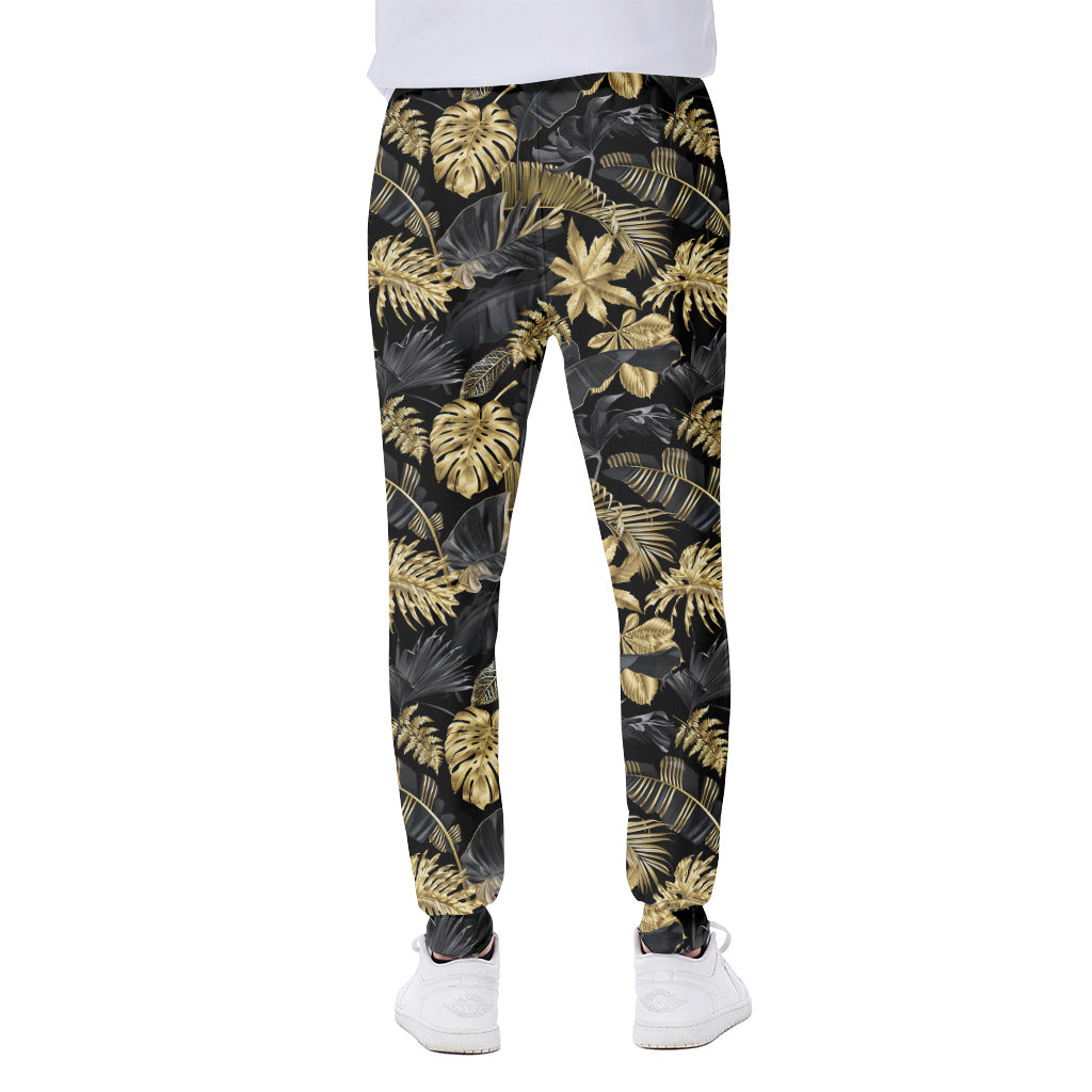 Black And Gold Tropical Pattern Print Scuba Joggers