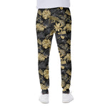 Black And Gold Tropical Pattern Print Scuba Joggers