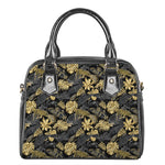 Black And Gold Tropical Pattern Print Shoulder Handbag