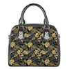 Black And Gold Tropical Pattern Print Shoulder Handbag