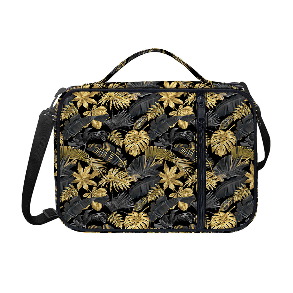 Black And Gold Tropical Pattern Print Shoulder Strap Bible Bag
