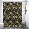 Black And Gold Tropical Pattern Print Shower Curtain