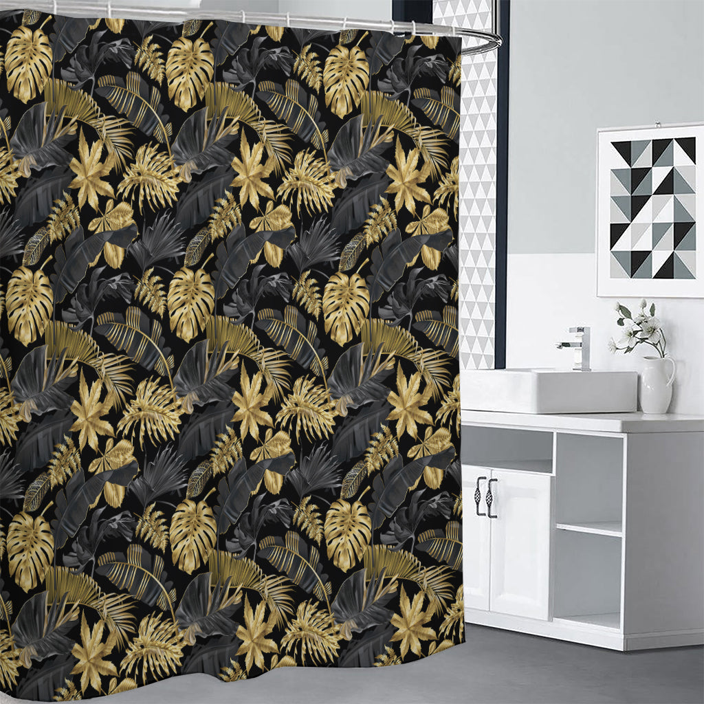 Black And Gold Tropical Pattern Print Shower Curtain