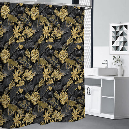 Black And Gold Tropical Pattern Print Shower Curtain