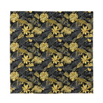 Black And Gold Tropical Pattern Print Silk Bandana