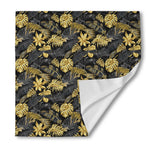 Black And Gold Tropical Pattern Print Silk Bandana