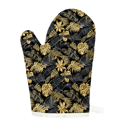 Black And Gold Tropical Pattern Print Single Oven Mitt