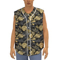 Black And Gold Tropical Pattern Print Sleeveless Baseball Jersey