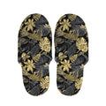 Black And Gold Tropical Pattern Print Slippers