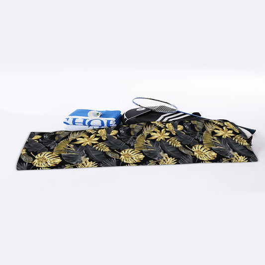 Black And Gold Tropical Pattern Print Sports Towel