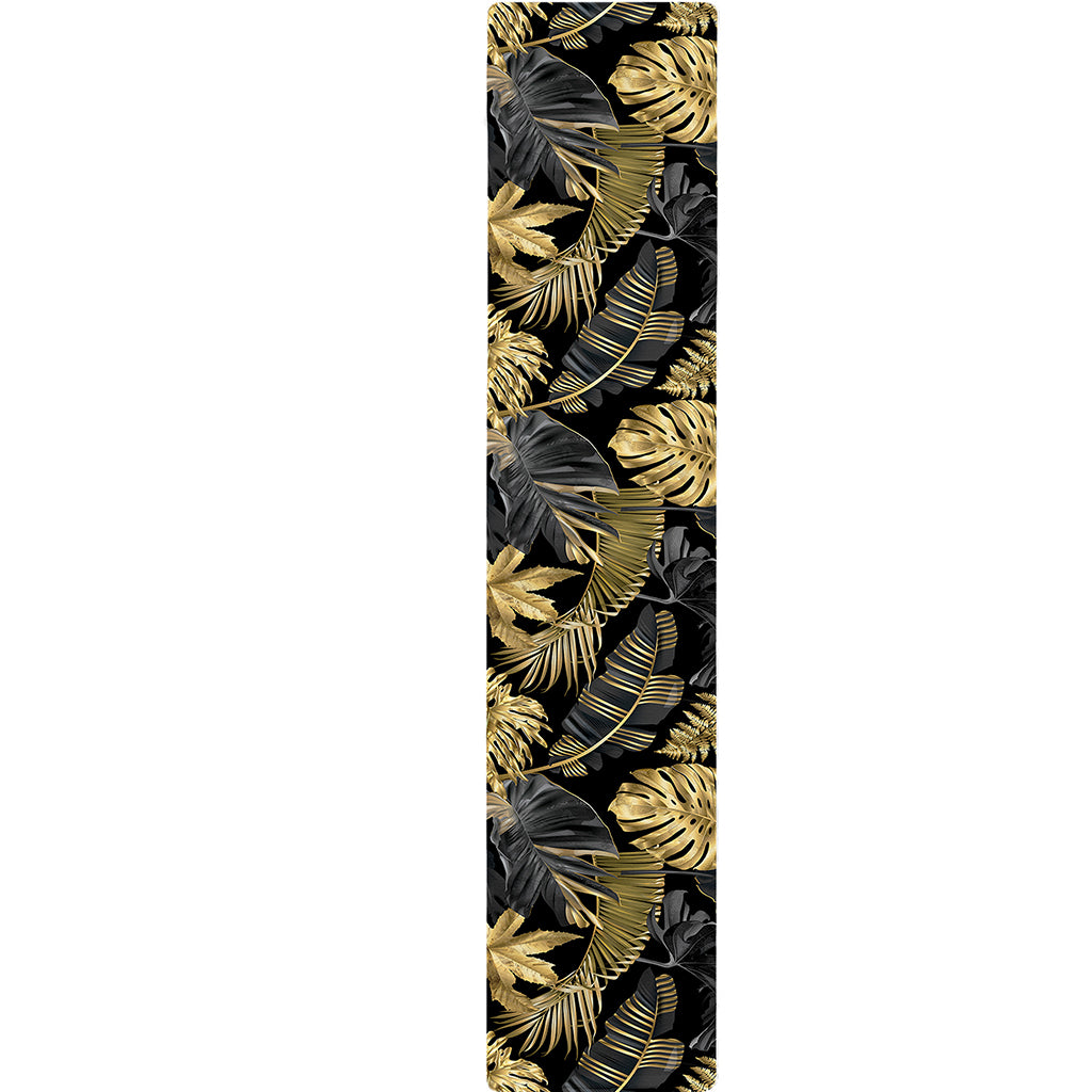Black And Gold Tropical Pattern Print Table Runner