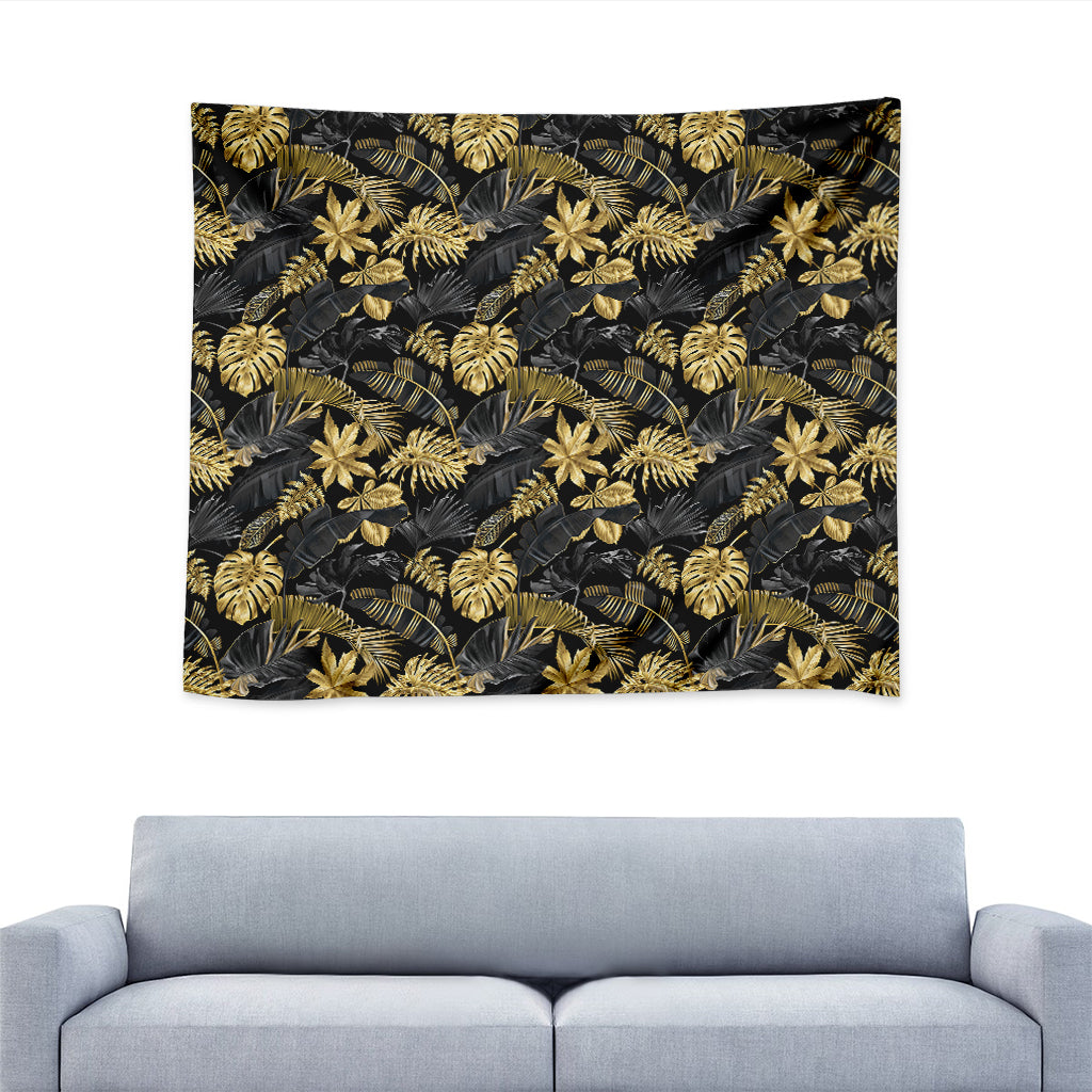 Black And Gold Tropical Pattern Print Tapestry