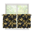 Black And Gold Tropical Pattern Print Tier Curtains