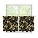 Black And Gold Tropical Pattern Print Tier Curtains