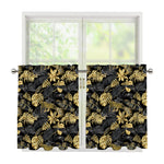 Black And Gold Tropical Pattern Print Tier Curtains