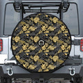 Black And Gold Tropical Pattern Print Tire Cover With Camera Hole