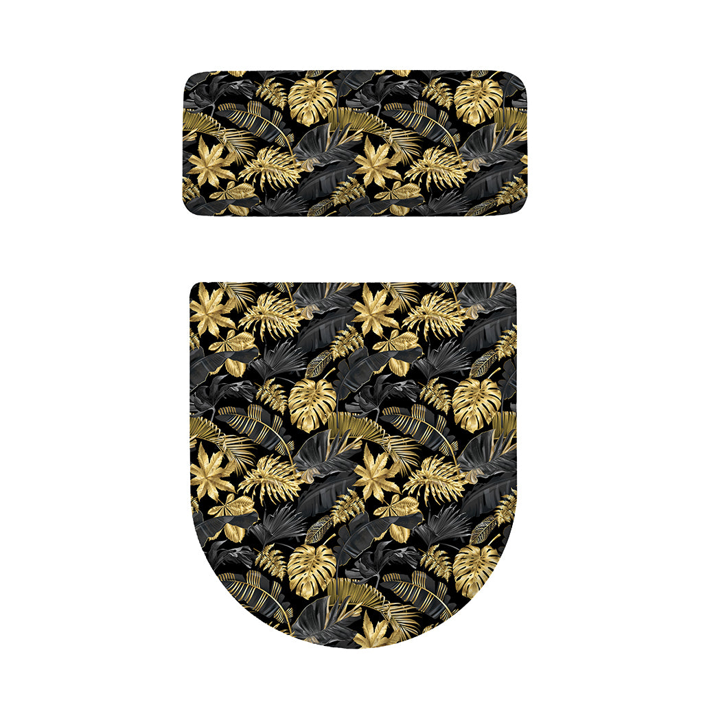 Black And Gold Tropical Pattern Print Toilet Lid And Tank Cover Set