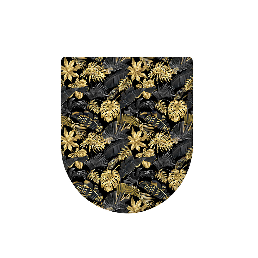 Black And Gold Tropical Pattern Print Toilet Lid Cover