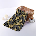 Black And Gold Tropical Pattern Print Towel