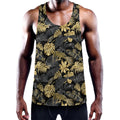 Black And Gold Tropical Pattern Print Men's Workout Tank Top