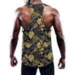Black And Gold Tropical Pattern Print Training Tank Top