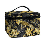 Black And Gold Tropical Pattern Print Travel Makeup Bag