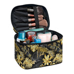 Black And Gold Tropical Pattern Print Travel Makeup Bag