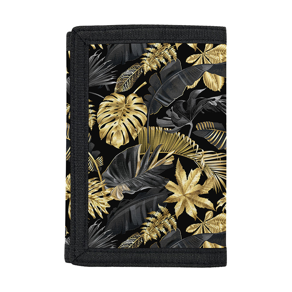 Black And Gold Tropical Pattern Print Trifold Wallet
