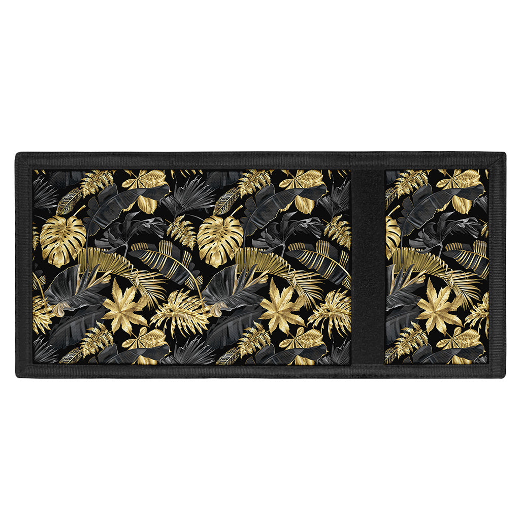 Black And Gold Tropical Pattern Print Trifold Wallet
