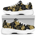 Black And Gold Tropical Pattern Print White Chunky Shoes