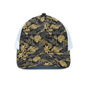 Black And Gold Tropical Pattern Print White Mesh Trucker Hat