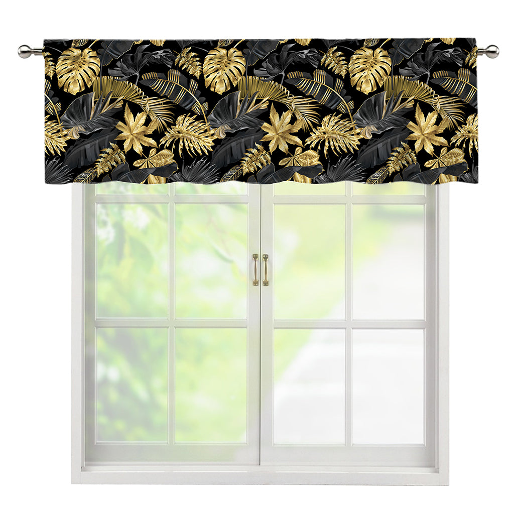 Black And Gold Tropical Pattern Print Window Valance