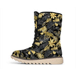 Black And Gold Tropical Pattern Print Winter Boots