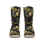 Black And Gold Tropical Pattern Print Winter Boots