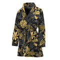 Black And Gold Tropical Pattern Print Women's Bathrobe